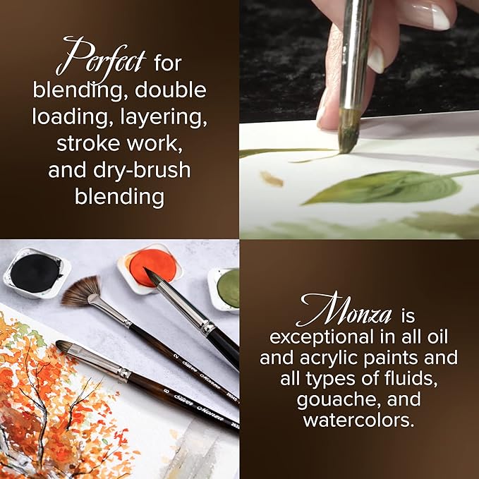 Silver Brush Limited 2608S Monza Glazing Brush, Oil, Acrylic, and Watercolor Brush, Short Handle, Size 3/8"