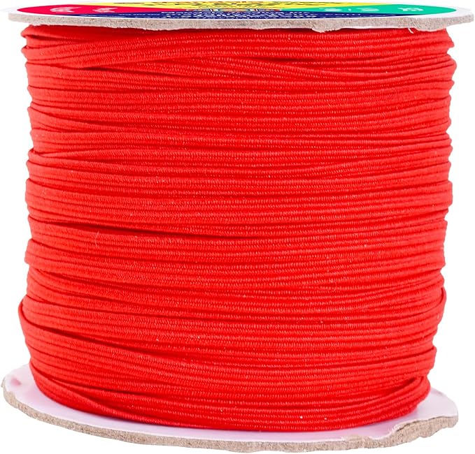 Mandala Crafts 3mm 50 Yds Roll of Red Elastic Bands for Sewing - 1/8 Flat Elastics Cord - 1 8 Inch Braided Stretch Straps for Crafting