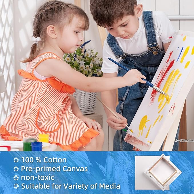 Stretched Canvases for Painting 6 Pack 16x20 100% Cotton Large Canvas Boards for Painting, White Painting Canvas for Oil, Acrylic Paint & Other Painting Media