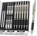 Nicpro 0.7 mm Art Mechanical Pencils Set, 6 PCS Metal Drafting Pencil 0.7mm Tube HB Lead Refills & 18 Cap Eraser for Adults, Children, Artist Writing, Drawing, Sketching, Black