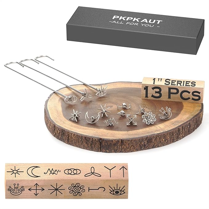 13Pcs Mini 1" Branding Irons, Witches Runes Custom Wood Branding Iron Personalized for Wood Working, Leather Hats, Felt, Cowhide, BBQ Brander & Bread Logo, Steak Branding Iron for Food