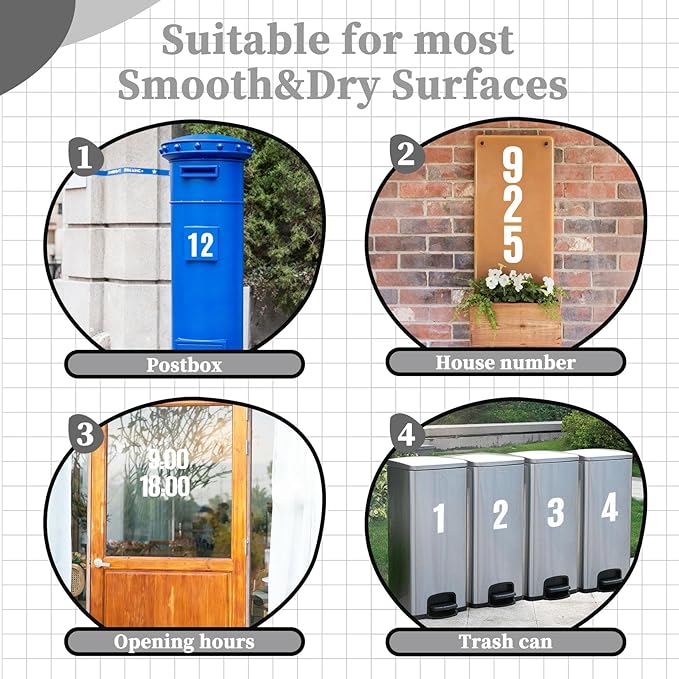 12 Sheets Large Capital Number Stickers,Waterproof & Self Adhesive Alphabet Sticker for Mailbox, Garden, Vehicles，Classroom - White