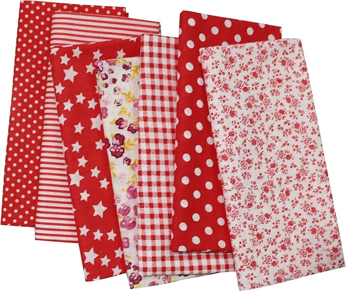 7PCS/lot Red Series Floral Cotton Fabric Quilting Patchwork Fabric Fat Quarter Bundles Fabric for Scrapbooking Cloth Sewing DIY Crafts Handmade Bags Pillows 19.7X19.7inches