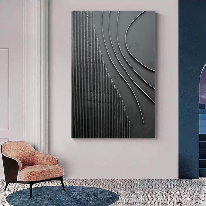 NANKAI Art Hand-Painted Thick Texture Black Minimalist Oil Painting Large Home Wall Decorative Art Oil Painting 45x30 inches