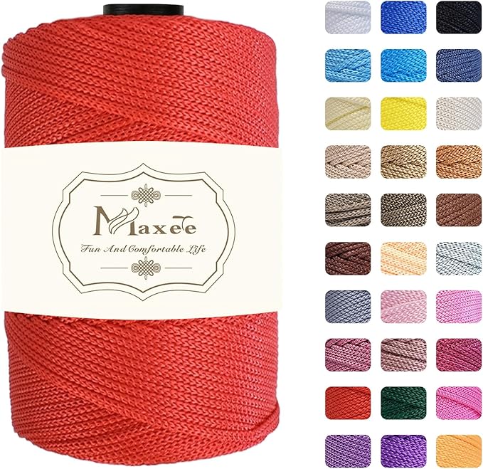 Maxee Premium Polyester Macrame Cord 3 mm × 218 yd,3mm 100% Polypropylene Macrame Cord,Ideal for Crochet, Wall Hangers, Bags, Rugs & DIY Crafts(Red)