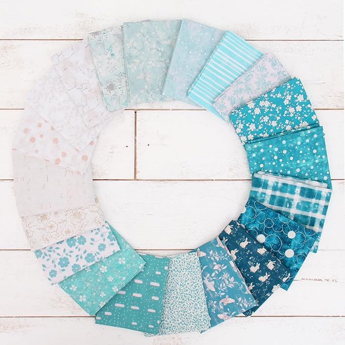 Threadart Exclusive 20 Fat Quarter Bundles - Teal Vintage Prints 100% Cotton Fabric - Premium 100% Cotton Quilting Fabric - No Duplicates - Full Size Fat Quarters 18"x21" - Teal