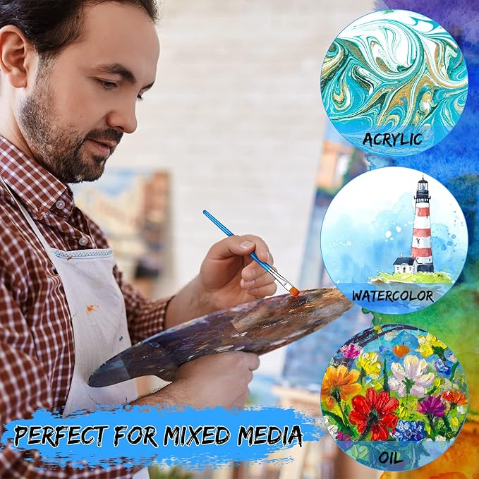 Sherr 48 Pcs Paint Brush Set Bulk Acrylic Brush Wood Paint for Detail Art Crafts Kids Artist Adult Watercolor Oil Face Body(1, 0.75, 0.5, 0.25 Inch,Flat Style)