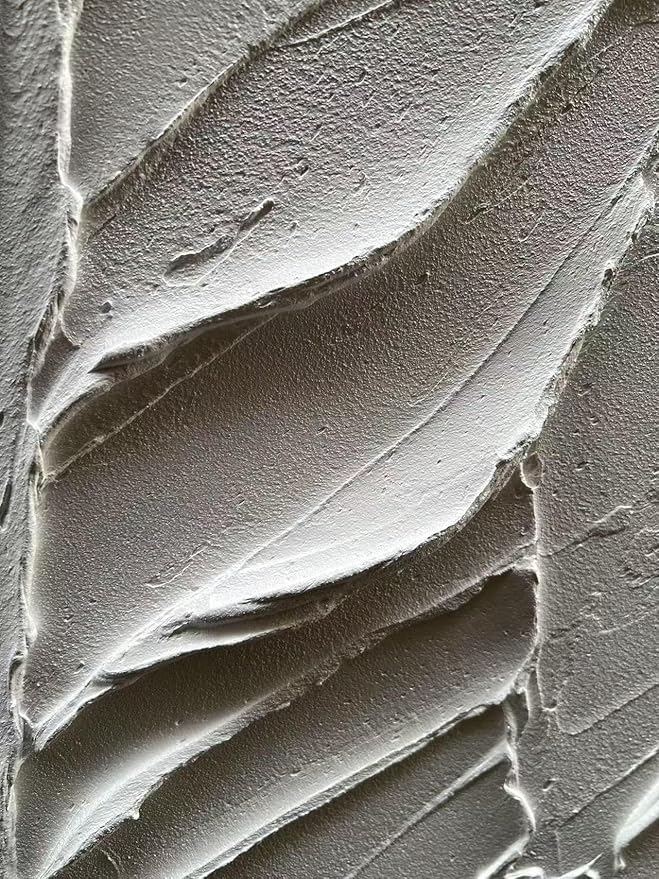Art Hand-Painted Modern Minimalist Abstract Art Featuring White Leaf Texture - Oil Painting for Home Office Corridor Wall Decoration. 36x24 inches