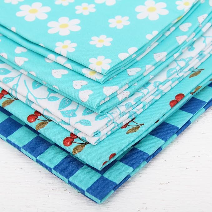 Threadart Exclusive 5 Fat Quarter Bundles - Aqua Confetti Brights Collection 100% Cotton Fabric - Premium 100% Cotton Quilting Fabric - No Duplicates - Full Size Fat Quarters 18"x21" - Aqua
