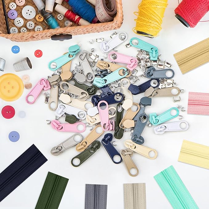 DOITEM 31 Yards 10 Pcs Sewing Zippers #3 Nylon Coil Zippers Assorted Zipper for Sewing with 40 Zipper Sliders for DIY Tailor Sewing Crafts Supplies, 10 Colors