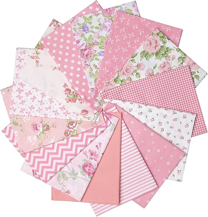 14pcs Pink Cotton Quilting Fat Quarters Fabric Bundles 18x22 inch - for Quilting, Sewing, Patchwork, and DIY Crafts – Pink