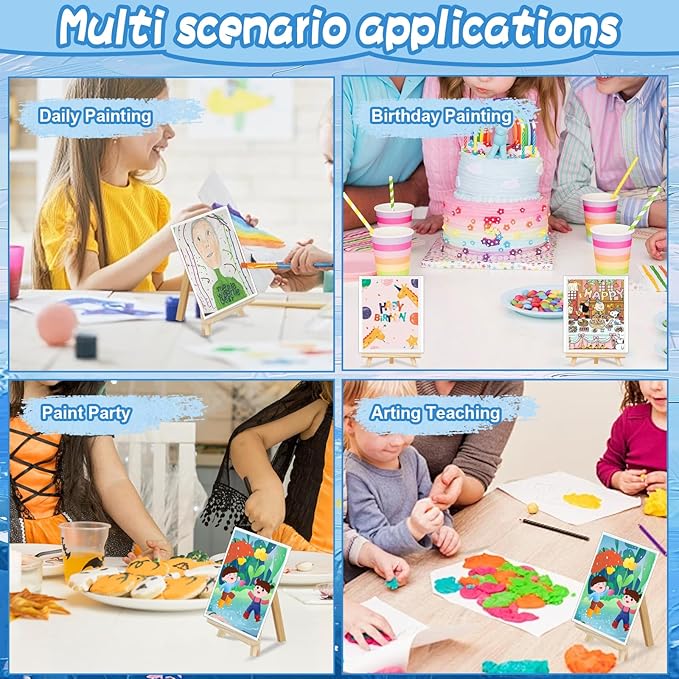 8 Pack Mini Canvas and Easel Set, 8×10 Inch Paint Party Kit Include 8 Small Easels 8 Color Palettes 8 Pen Holders 8 Sponge Brushes 16 Apron and 40 Brushes, Canvas Kit for Painting Party