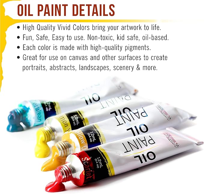 U.S. Art Supply Professional Oil Paint Set - 24 Vibrant Colors in 12ml Tubes for Canvas, Wood & Art Surfaces - Oil Based Paint for Artists, Adults & Students