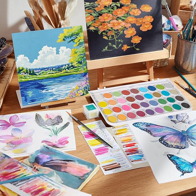 GOTIDEAL Watercolor Paint Set,36 Colors Washable Water Color Paints with Brush,Non Toxic Watercolor Cake Set for Artist, Students,Beginners,Travel Portable Palette