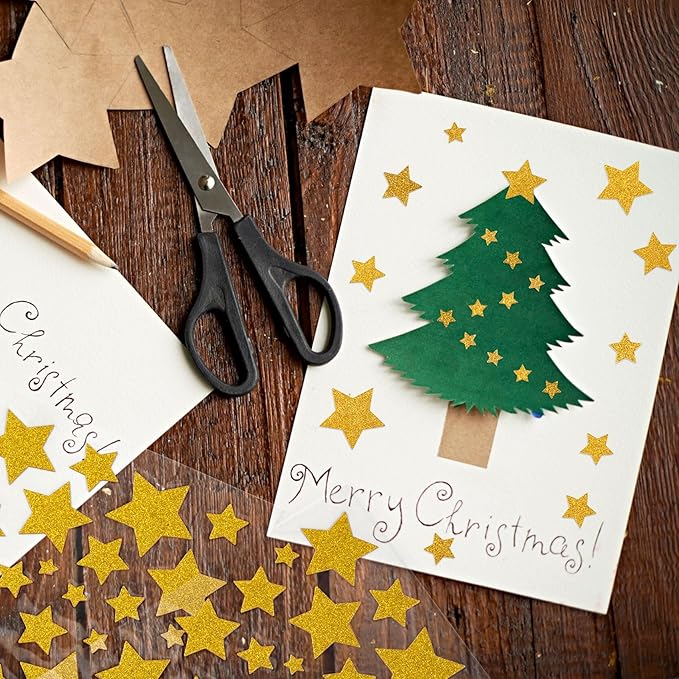 CustomyLife 8 Sheet 320pcs+ Glitter Gold Star Stickers for Kids Reward, Self-Adhesive Foil Award Star Decal, Small Christmas Sticker for Present Album Scrapbook Cup Phone Case DIY Craft