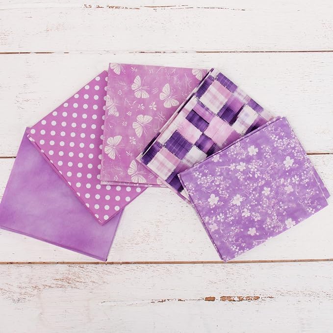Threadart Exclusive 5 Fat Quarter Bundles - Purple Vintage Prints 100% Cotton Fabric - Premium 100% Cotton Quilting Fabric - No Duplicates - Full Size Fat Quarters 18"x21" - Purple