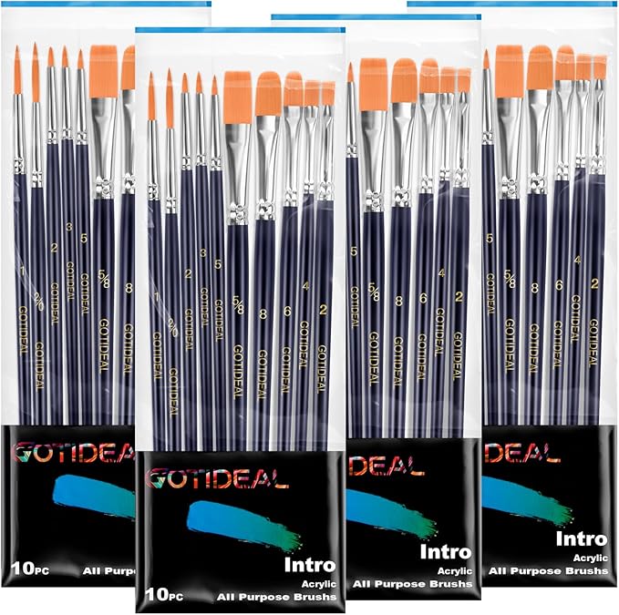 GOTIDEAL Paint Brush Set, 40 Pcs Round Pointed Tip, Small Nylon Hair Brushes for Acrylic, Oil and Gouache，Body, Face Nail Art and Rock Painting, Perfect for Kids & Adult