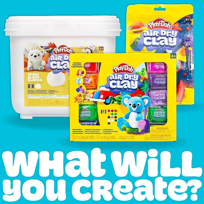 Play-Doh Brand Air Dry Clay, 6 Vibrant Clay Colors, Soft & Ultra Light Modeling Clay for Kids, Moldable, Paintable, Crumble-Free