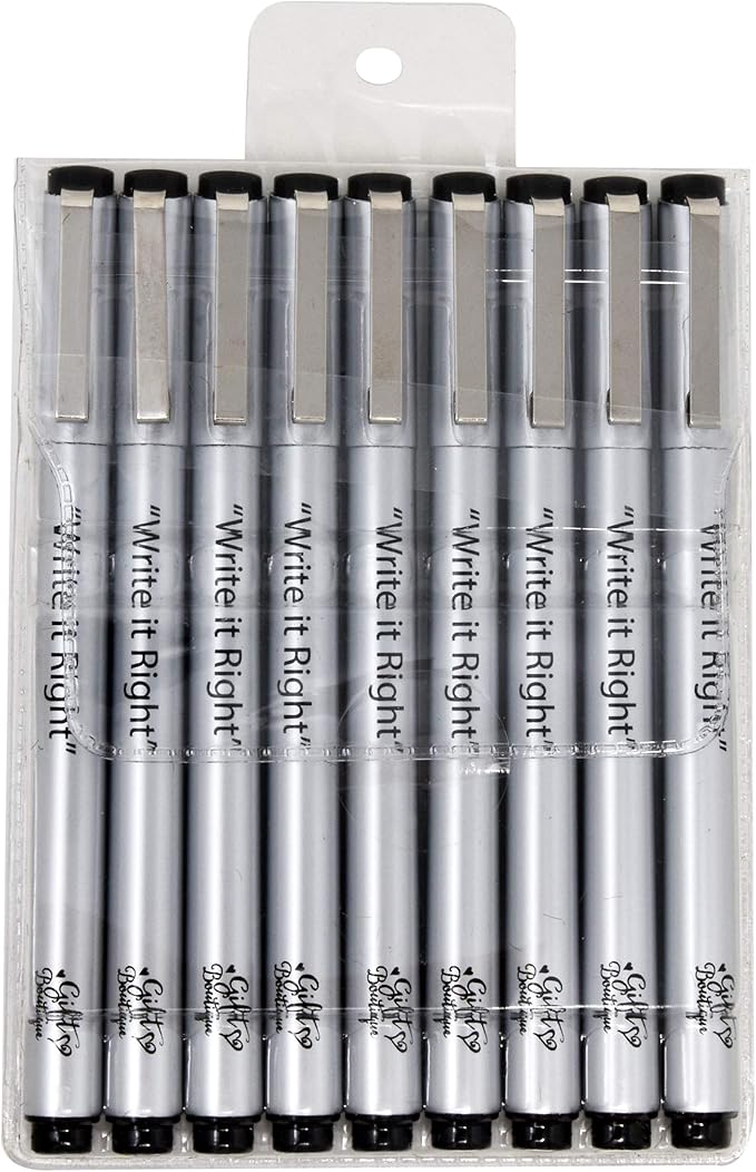 Gift Boutique Black Micro-Pen Fineliner Pigment Pens, Set of 9 Archival Ink Waterproof Brush & Calligraphy Tip Nibs For Art Technical Drawing Sketching Calligraphy Illustration Journaling Scrapbooking