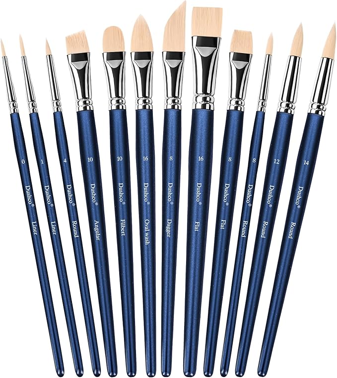 Artist Paint Brushes Set, 12 Pcs Watercolor Brushes Professional, Water Color Brushes - Round, Flat, Liner, Filbert, Angular, Oval Wash & Dagger for Acrylics, Ink, Watercolor, Gouache, Oil, Tempera