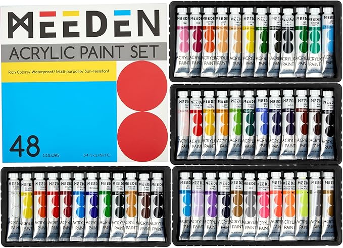 MEEDEN Beginners Acrylic Paint Set: 48 Colors 12ml/0.41 fl oz Heavy Body Starter Set - Non-toxic Rich Pigments Art Paint for Kids Adults Hobbists Painting on Canvas Wood Fabric Craft