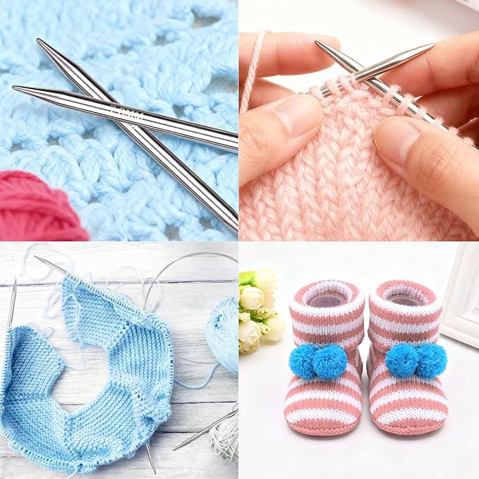 Circular Knitting Needles Set,9 Pack Stainless Steel Knitting Needles Kit (24 Inch/60cm),Round Short Metal,9 Sizes from 2mm-6mm,with Small Tools for Beginners,Making Sock,Doll Clothes,Weave DIY Lover