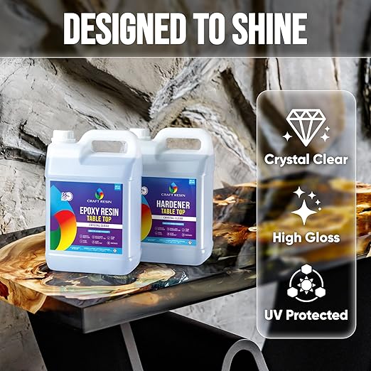 CRAFT RESIN 1 Gallon Table Top Epoxy Resin Kit – 1:1 Mix, Crystal Clear & High Gloss, UV Resistant, Self-Leveling, Resin Epoxy 2 Part for Countertops, DIY Casting, Wood & Art Coating