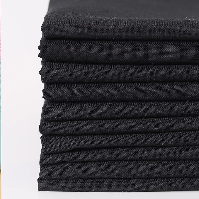 10 Pieces 18 x 21 Inches Cotton Fabric Precut Quilting Fabric Bundles Solid Colors Layer Cakes Quilt Material for DIY Craft Sewing Embroidery (Black)