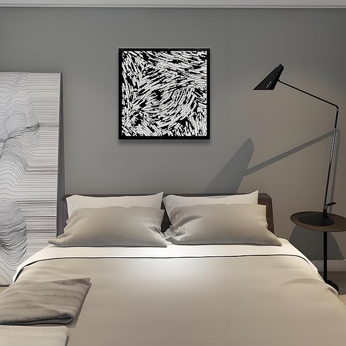 Art 24x24 inches Hand-Drawn Black and White Abstract Three-Dimensional Texture Art Oil Painting in Modern Minimalist Style. Suitable for Wall Decoration in Home Offices