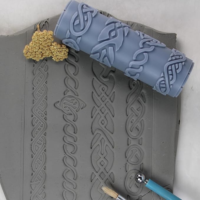Stone Knot Clay Texture Roller (4") - Seamless Border Set #01 - Embossing Pattern Roller for Polymer & Ceramic Clay, Pottery & Crafts