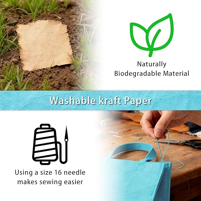 GONGZITEM Washable Kraft Paper Roll 19.5" x 58.5" – Sewable Kraft Paper Fabric for DIY Bag Making, Tote & Lunch Bags – Leather-Like Craft Material (GZ08)