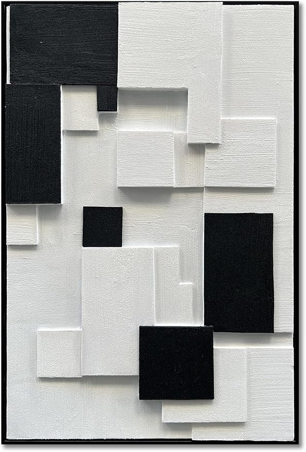 NANKAI Art Hand Painted White and Black Thick Texture Abstract Art Oil Painting 36x24 inch Contemporary Minimalist Art Home Wall Decoration Painting (with Solid Wood Exterior Frame)