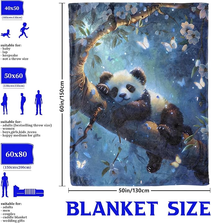 Panda Tree Nap Throw Blanket for Boys Girls Kids Adults Women, Fuzzy Warm Soft Cozy Flannel Blankets Gifts for Bedroom, Couch, Travel, Home Decor 60x80 in