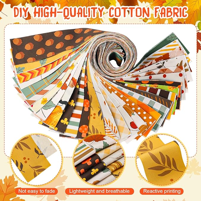 60 Pcs Christmas Quilting Fabric Roll 2.6 x 40" Cotton Fabric Strips Precut Jelly Patchwork for Craft Sewing(Fall)