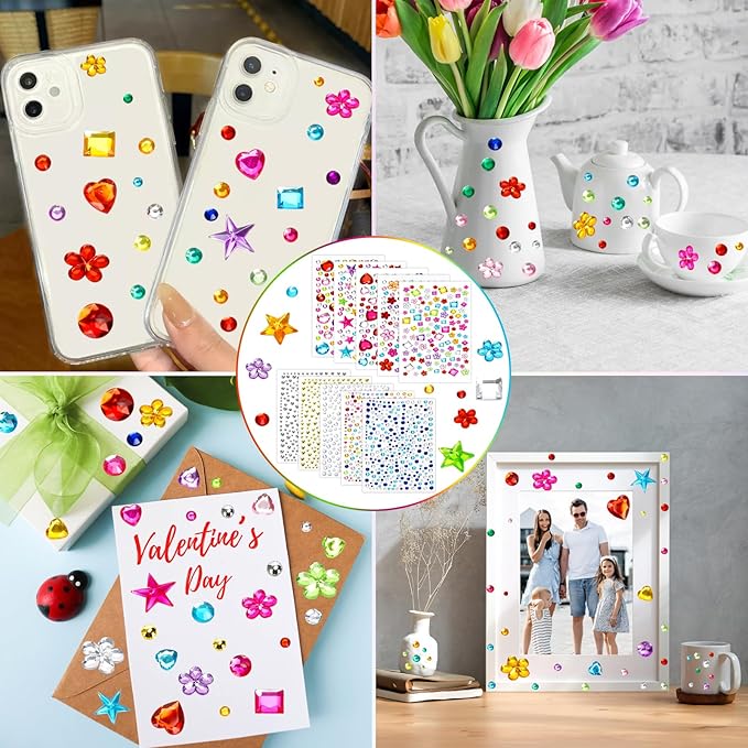 2168pcs Valentines Gem Stickers Rhinestones for Crafts, Sparkling Cute Star Heart Round Small Stickers for Women Adults, Glitter Jewels Stickers for Face Eye Body Makeup, DIY Decoration, WUINOID