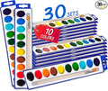 10-Color Water Color Paint Sets for Kids 30 Pack Bulk Watercolor Paint Set Washable Acuarelas Watercolor Palette Mini Paint Sets for Kids Party Favor Classroom Water Paint Kit 2 Wood Brushes Included