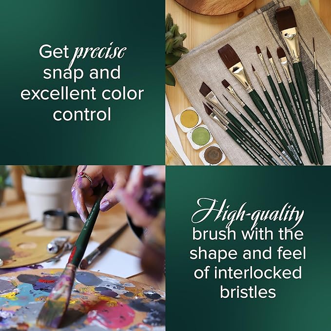 Silver Brush Limited RSS-2560S Ruby Satin Variety Set, Paintbrushes for Oil, Acrylic, & Heavy Body Paints, Set of 6, Round, Bright, Angle, Triangle, Monogram Liner, & Grass Comb Brushes, Short Handle