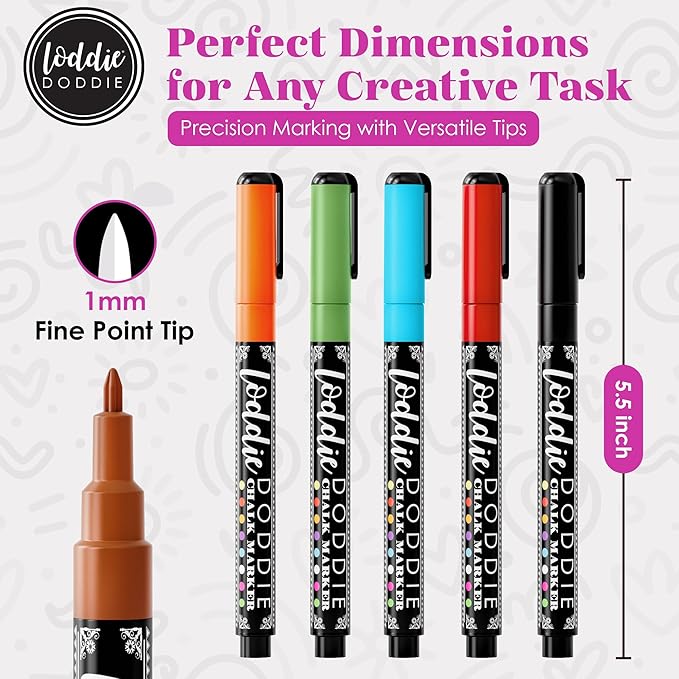 Loddie Doddie Fine Liquid Chalk Markers - Pack of 10, Earth Tones - Bold Blackboard Art with Chalkboard Pens - 1 mm Fine Tip for Chalkboard Markers - Multi-Surface with Chalk Paint
