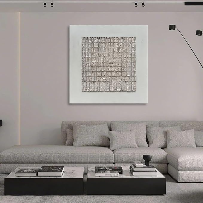 NANKAI Art White Texture Abstract Art Oil Painting 44x44 Inches Contemporary Minimalist Art Large Home Wall Decoration