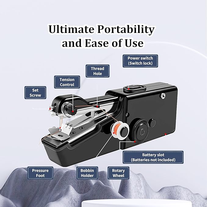 Handheld Sewing Machine,Sewing Machines for Beginners,Portable Electric Mini and Samll Hand Held Kit for Adults Included Mannual and Accessories,Sewing Hem Quick Stitching (Black)