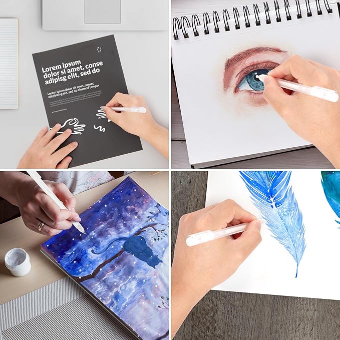 SMOOTHERPRO White Gel Pen 12 Pcs White Ink Pen Set 0.6mm 0.8mm Point Gel Pens for Black Paper Art Drawing Journaling Writing Sketching(SA68-6)