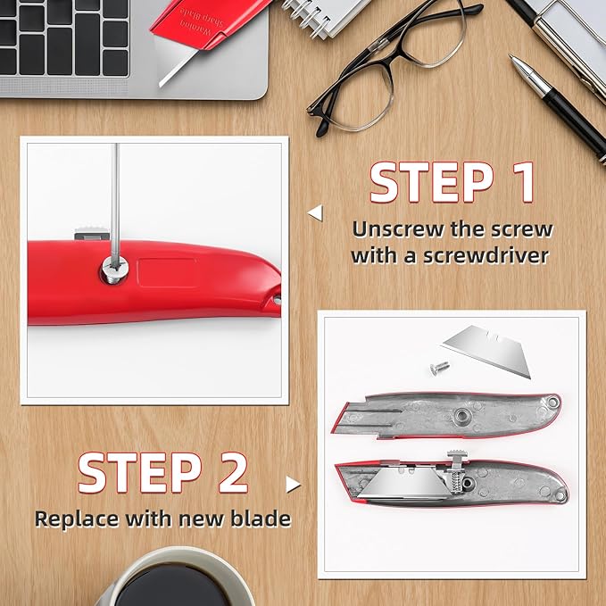 DIYSELF 30 Pack Box Cutter Heavy Duty Aluminium Shell Utility Knife | SK5 Steel Sharp Blade | Retractable Knife for Cutting Cartons Ropes and Cardboard | Home and Office Use, PVC Pipe Cutter(Red)
