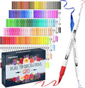 120 Color Dual Tips Brush Pens, Fine and Brush Tip Markers with Swatch Card for Adult Coloring, Art Markers Set for Journaling Calligraphy Drawing Sketching Doodling Illustrating