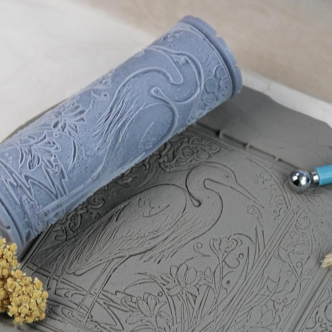 Egret Clay Texture Roller (4") - Bird Set #02 - Embossing Pattern Roller for Polymer & Ceramic Clay, Pottery & Crafts