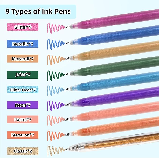 Gel Pens for Adult Coloring Book, 60 Colors Large Capacity Metallic Glitter Gel Ink Pens with Case, 1.0 mm Bullet Tip Smooth Writing, Artist Colored Gel Pen for Coloring Drawing Journaling