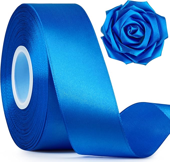 1-1/2 Inch Wide Royal Blue Satin Ribbon, 50 Yards Solid Polyester Fabric Ribbon for Roses Making, Gift Wrapping, Wedding Decorations, Crafts, Bows