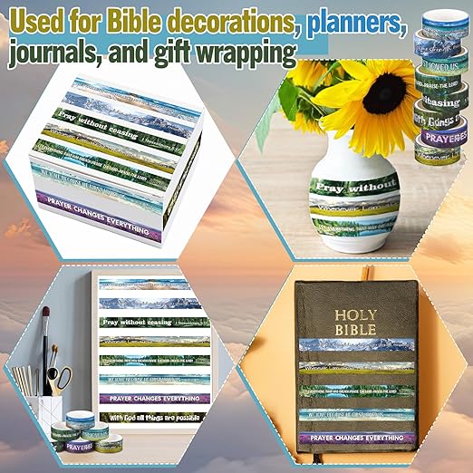Janlaugh 24 Rolls Christian Washi Tape Gifts Bulk Religious Inspirational Scripture Supplies Scenery Bible Verse Washi Tape for Bible Journaling Study Crafting Spring Gifts Favors