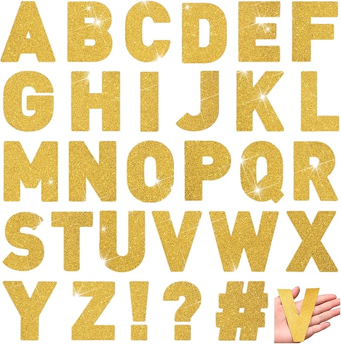 Harloon 232 Pcs 24 Sheets Large Glitter Letter Stickers Big Font Alphabet Letter Self Adhesive Letters Kit Mailbox Stickers for Mailbox Bulletin Boards Classroom Home(Gold,4 Inch)