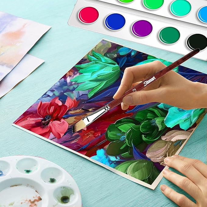 Watercolor Brushes Professional 12 PCS ， 6 Flat Painting Brush and 6 Angled Paintbrush for Watercolors,Acrylics,Oil,Gouache,Ink,Different Size Paintbrushes Perfect for Artists and Beginners