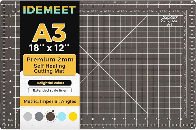 Premium Self Healing Cutting Mat 18'' x 12'', A3 Non-slip Sewing Mat for Quilting, 5-Ply Rotary Cutting Board Double-Sided for Crafts Cutting Fabric Scrapbooking Modeling Projects, Espresso Brown